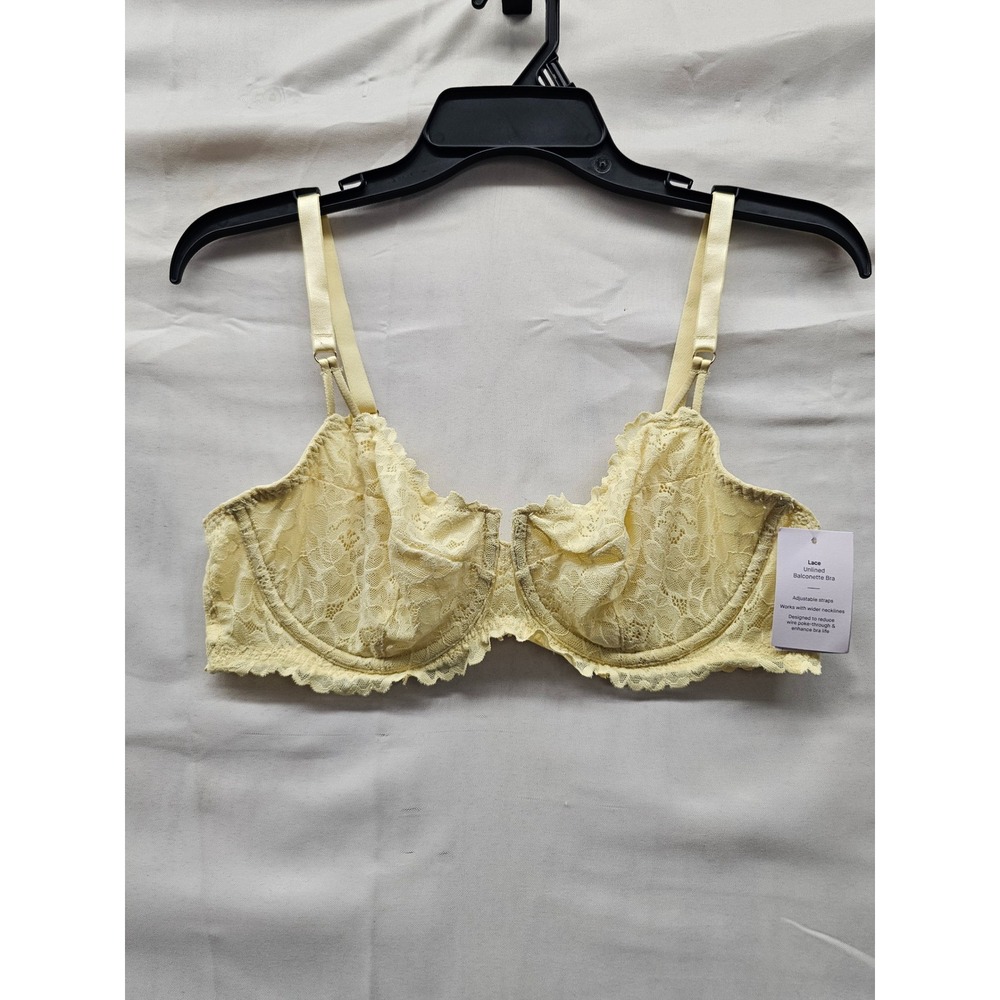 Auden Womens Lace Unlined Balconette Bra Yellow Nylon Blend Casual Size 38B
